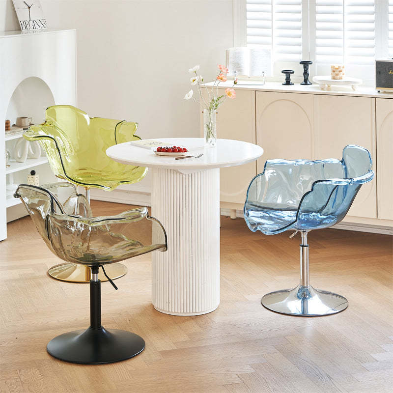 Contemporary Petal Acrylic Liftable Dining Chair — Orange Seat + Silver Base