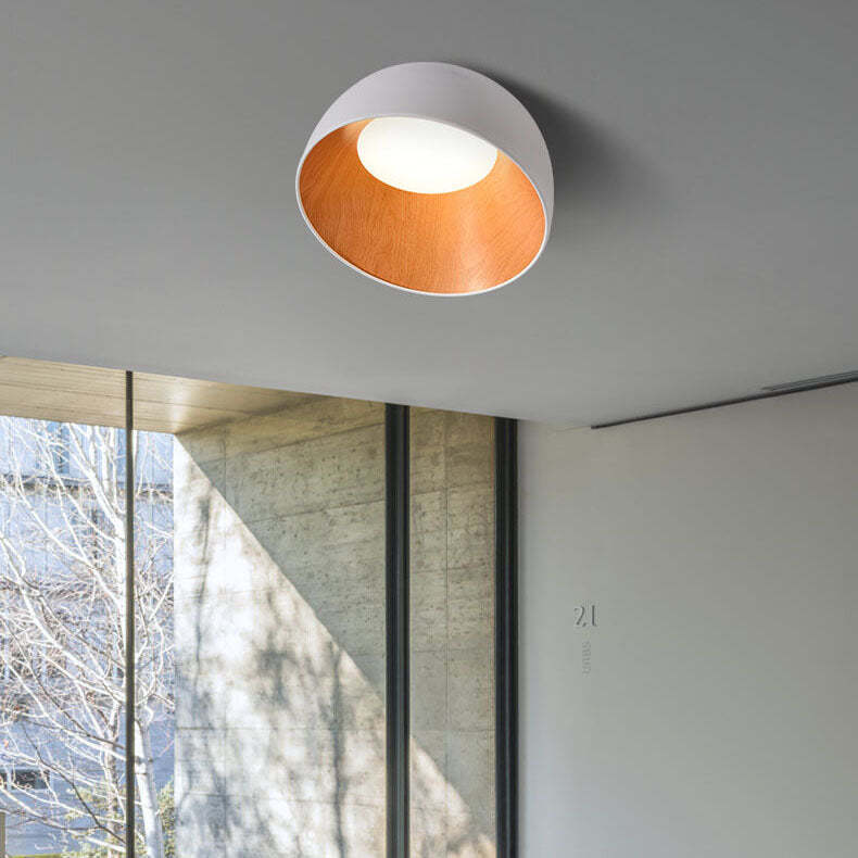 Minimalist Wooden Bowl Iron LED Flush Mount Light