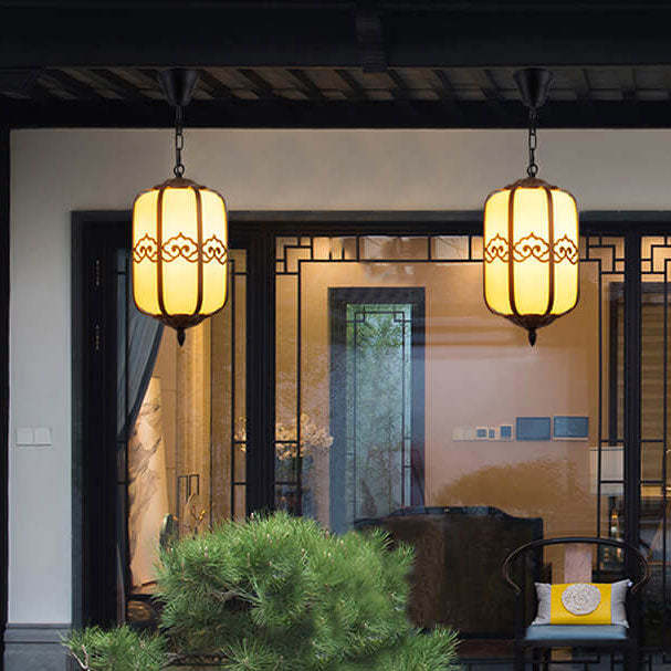 Modern Chinese Marble Lantern Outdoor Pendant Light