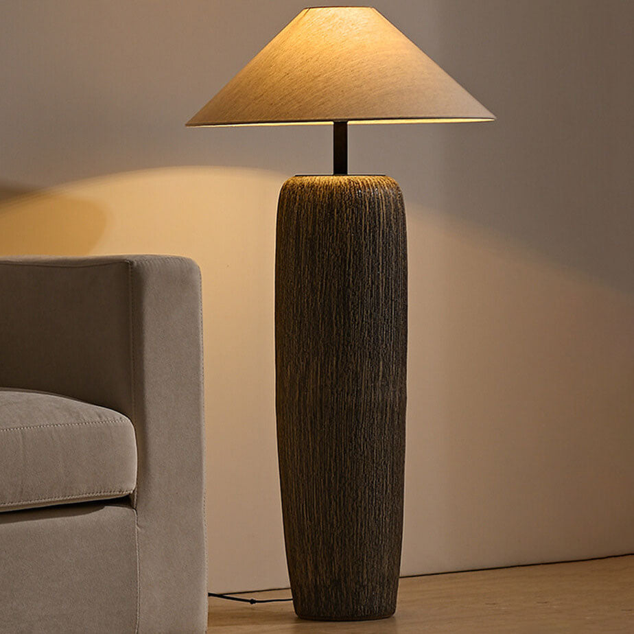 Industrial column wabi-sabi wood floor lamps in ceramic — Small (12"H / 220V-240V (UK/AU)