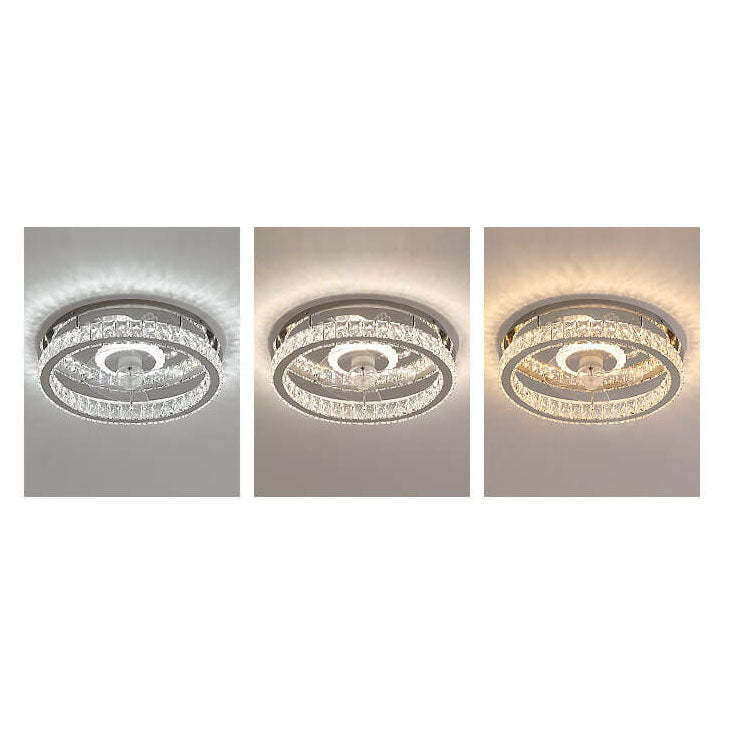 Modern Crystal Stainless Steel LED Flush Mount Fan Light