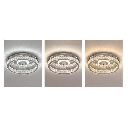Modern Crystal Stainless Steel LED Flush Mount Fan Light