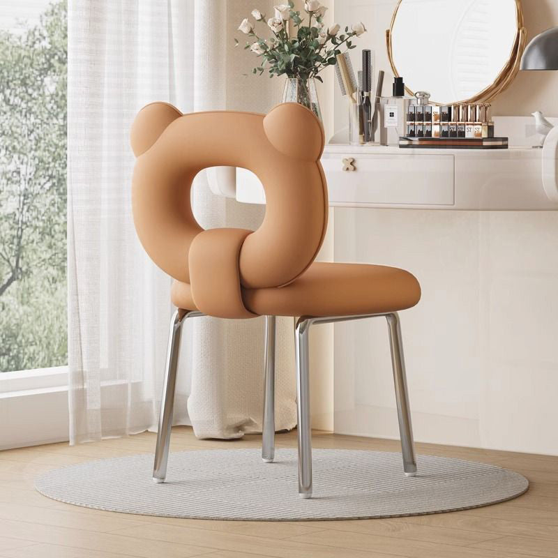 Scandinavian Faux Leather Metal-Leg Bear-Back Vanity Stool
