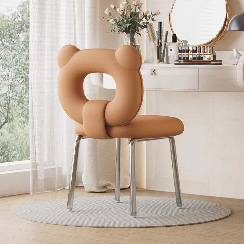Scandinavian Faux Leather Metal-Leg Bear-Back Vanity Stool