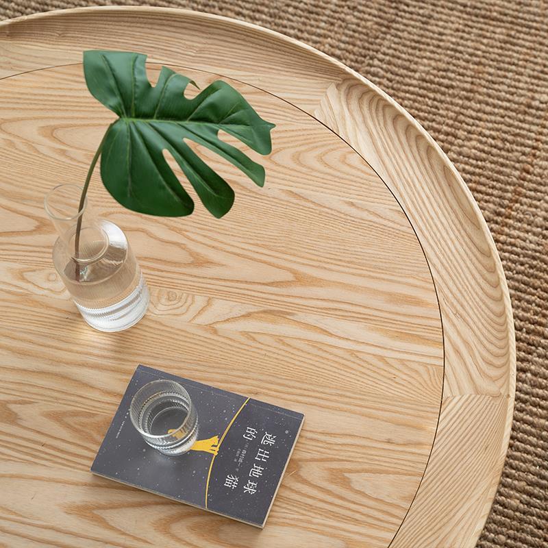 Nordic Round Wood Rattan 2-Tier Coffee Table