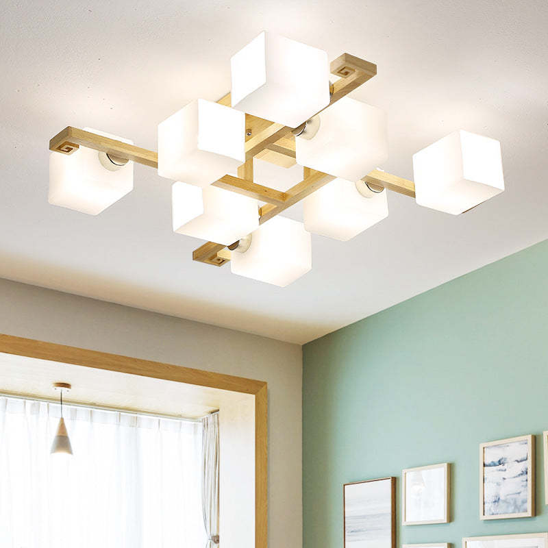 Japanese Wood Square 4/5/8/9-Light Ceiling Light