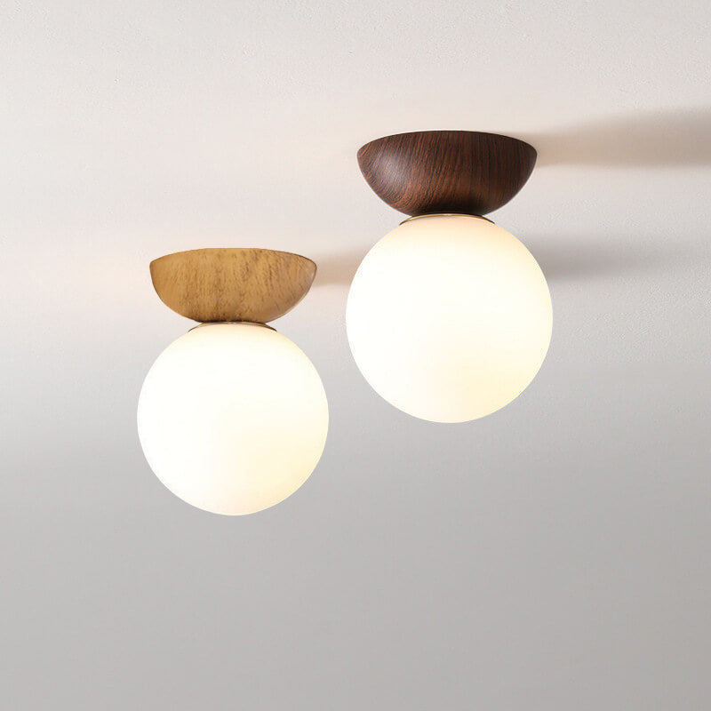Nordic Japanese Glass Orb Wood Iron Ceiling Light