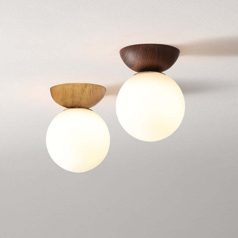 Nordic Japanese Glass Orb Wood Iron Ceiling Light