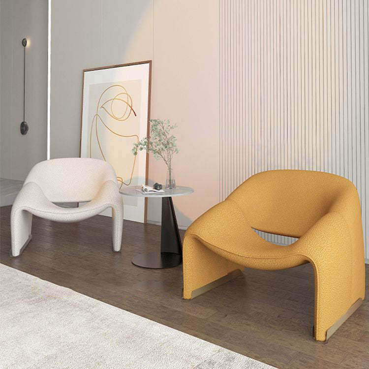 Scandinavian Curved Stainless Steel Lambswool Accent Chair — Lambswool - Gray