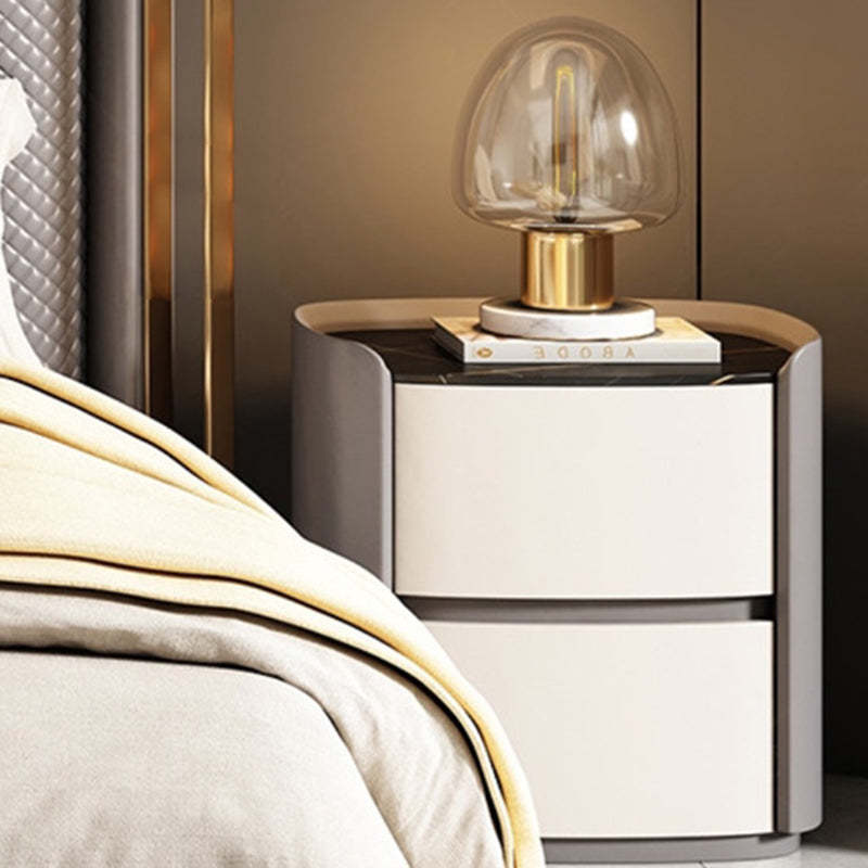 Modern Elliptical Microfiber Leather Wood Nightstand