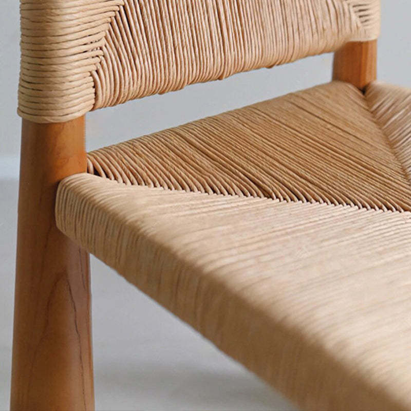 Vintage Square Wood Rattan Armless Chair