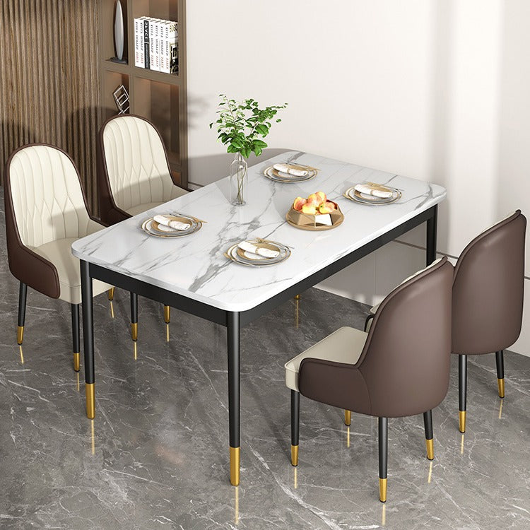 Modern Leather Steel Square Dining Chair — B / Gold / Beige & Brown