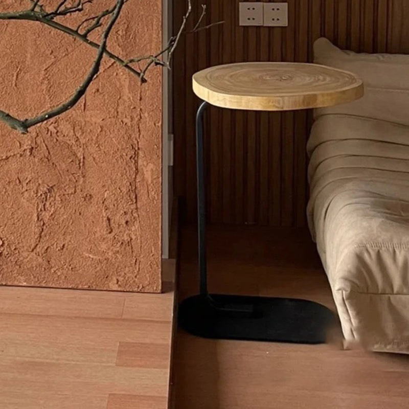 Japanese Annual Ring Wood Iron End Table
