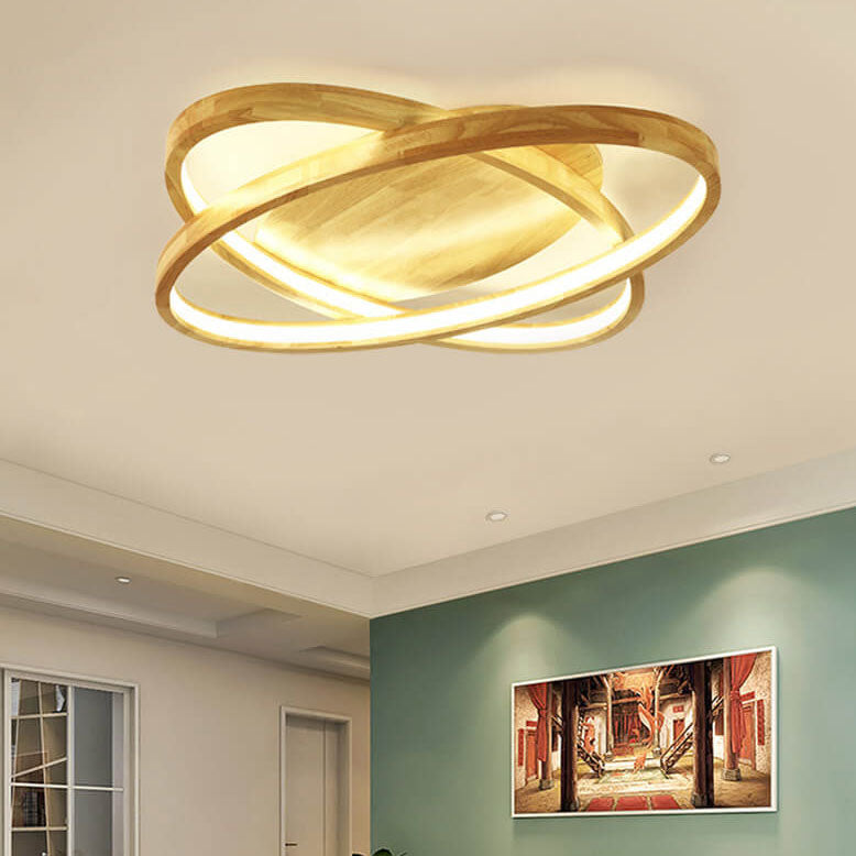 Nordic Wooden Oval LED Flush Mount Light
