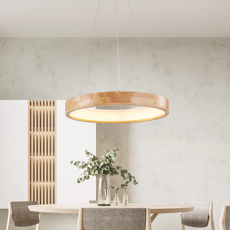 Japanese Log Circle Island LED Chandelier