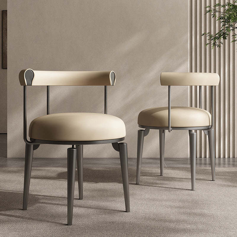 Nordic Round Leather Steel Dining Chair — Black
