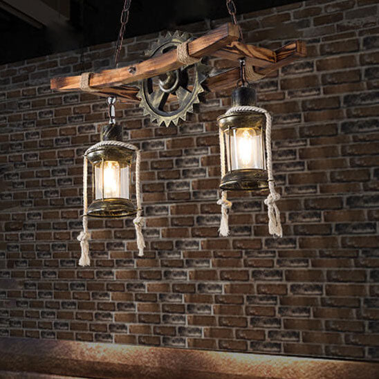 Vintage Industrial Wood Metal Island Chandelier