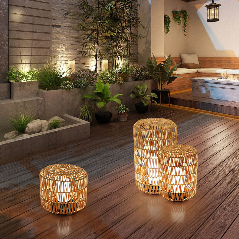 Japanese Rattan Column Outdoor Floor Lamp