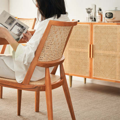 Vintage Rattan Woven Wood Dining Chair