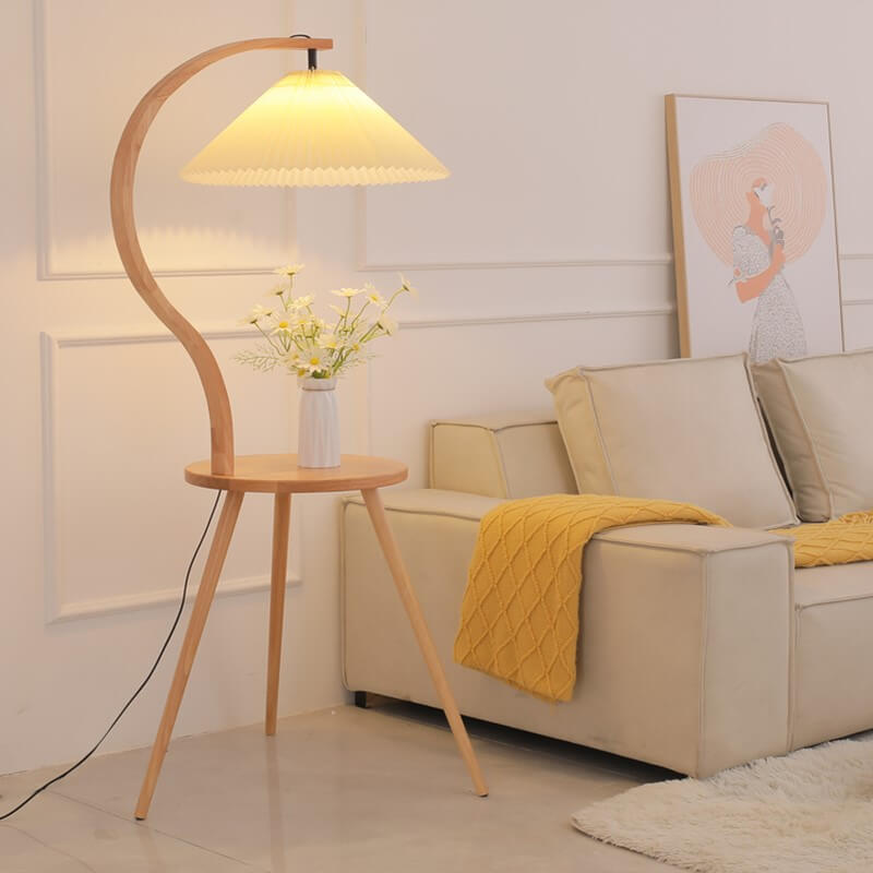 Vintage Pleated Solid Wood Tray Floor Lamp