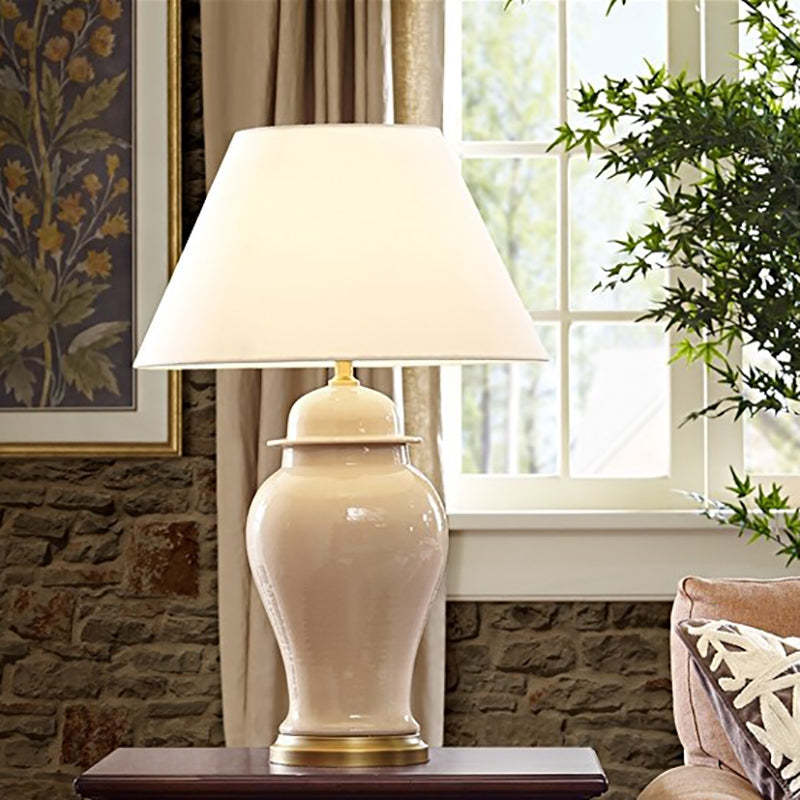 Traditional Rustic Ceramic Fabric Conic Vase Lamp