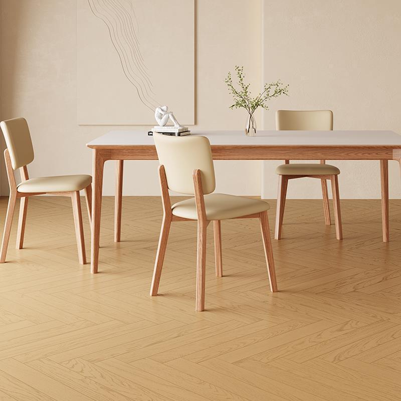 Minimalist Square Wood Leather Armless Chair