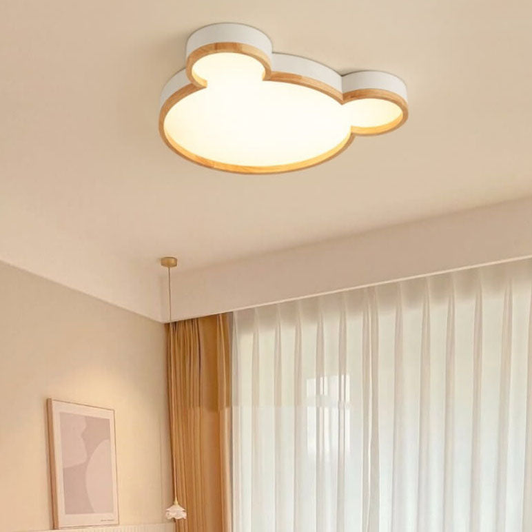 Nordic Wood Bear LED Kids Flush Mount Light