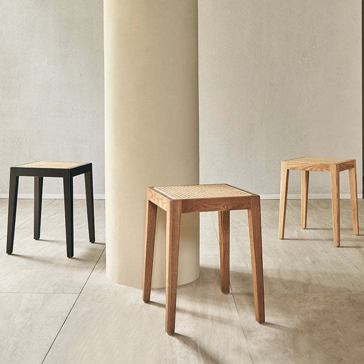 Japanese Rattan Wood Stackable Low Stool — Round / Black