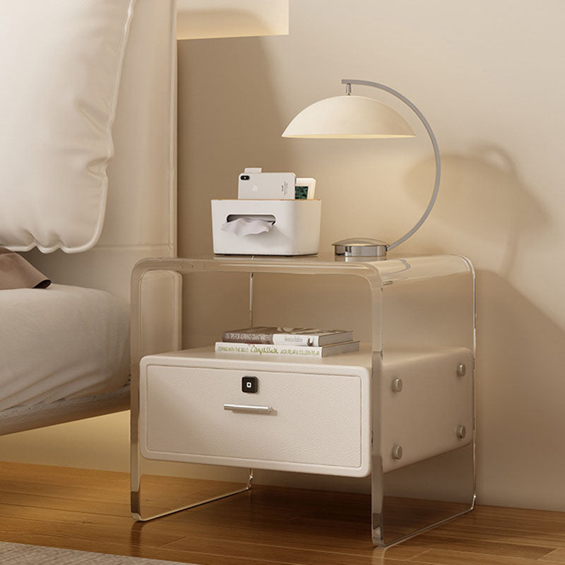 Minimalist Acrylic Wood Metal 1-Drawer Nightstand