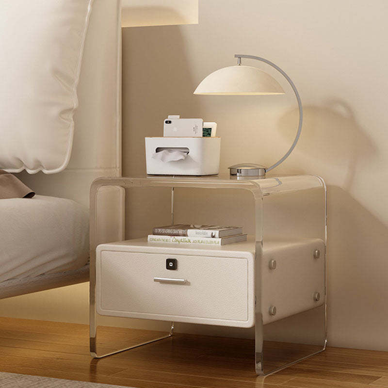 Minimalist Acrylic Wood Metal 1-Drawer Nightstand
