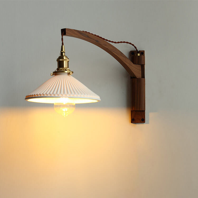 Nordic retractable milk white wall sconces — Foldable / Rubberwood / Hardwired