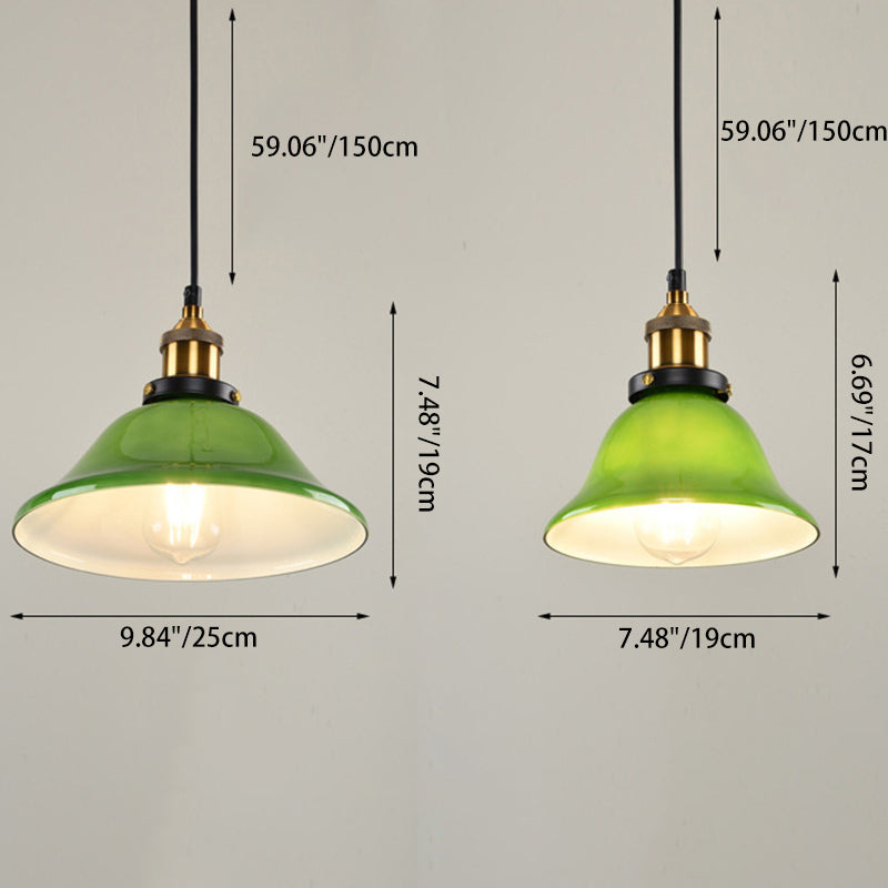 Contemporary Retro Emerald Green Flared Glass Shade 1-Light Pendant Light For Dining Room