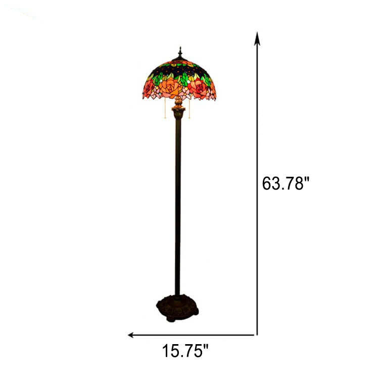 Tiffany Roses Stained Glass Dome 2-Light Floor Lamp