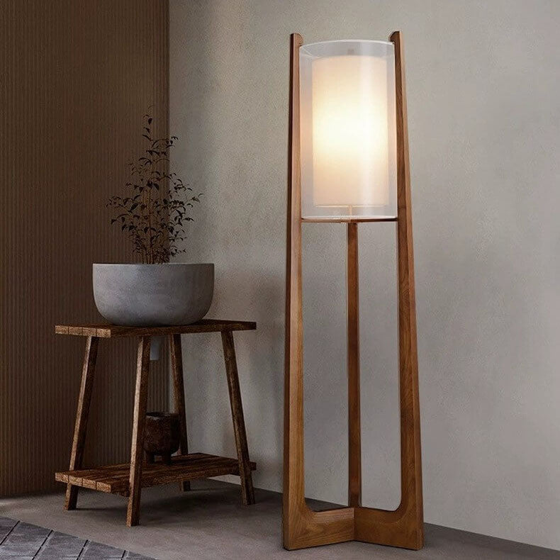 Japanese Solid Wood Fabric Column Floor Lamp