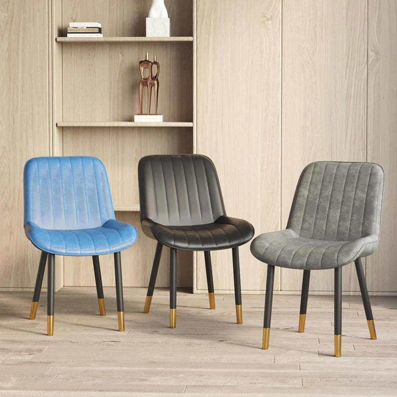 Modern Curved Leather Metal Dining Chair — White