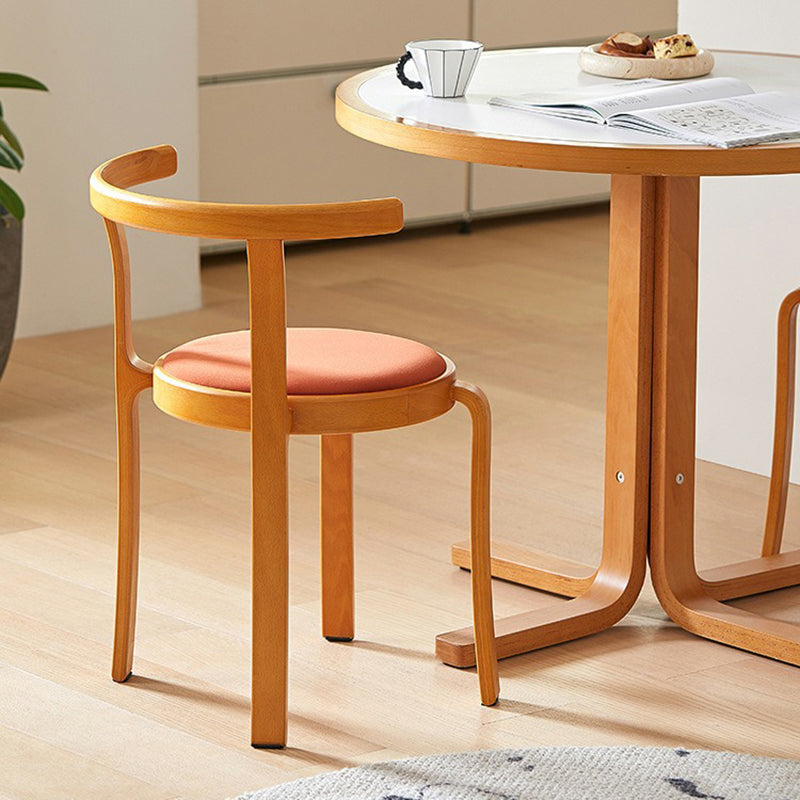 Chinese Wood Flannel Dining Chair — Wood / Red