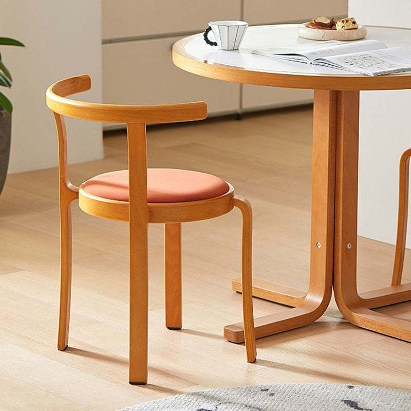 Chinese Wood Flannel Dining Chair — Wood / Red
