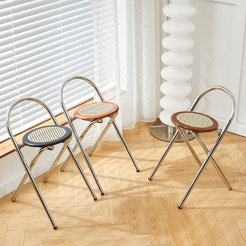 French Imitation Rattan Wood Foldable Round Dining Chair — Cherry Wood Color