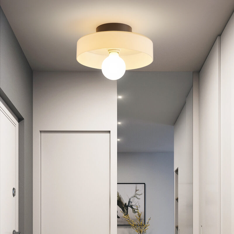 Scandinavian Modern Round Plate Iron Glass Sconce — Yellow / 220V-240V For UK/AU