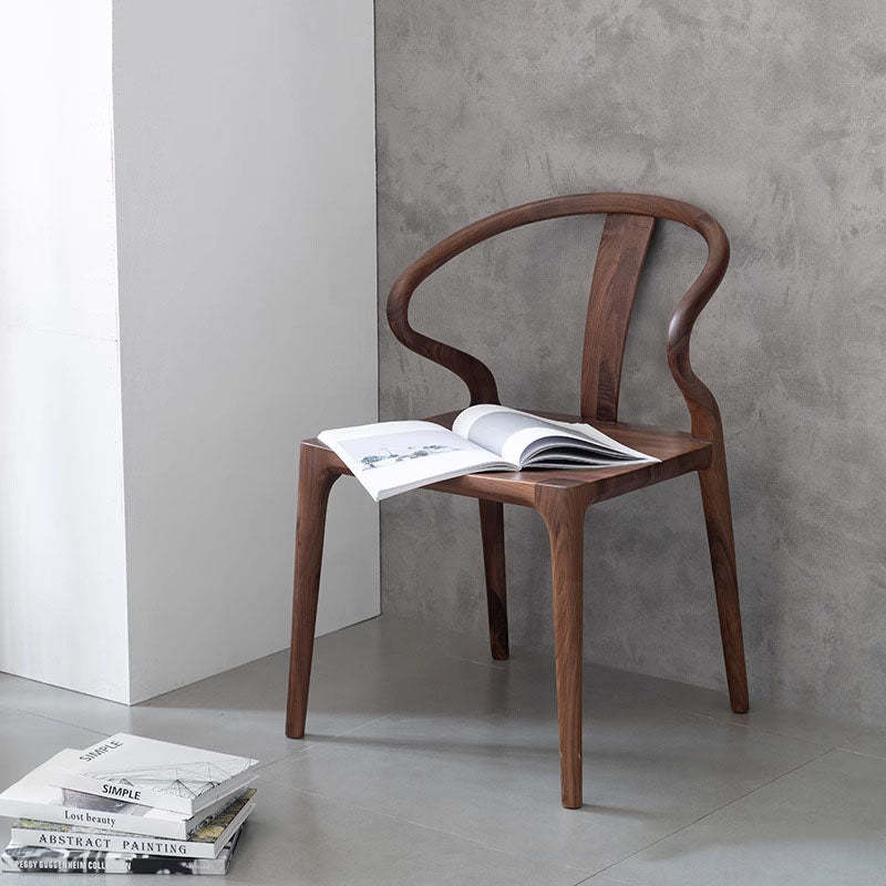 Traditional Chinese Walnut Curved Dining Chair — F