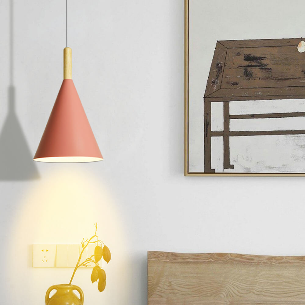 Nordic Macaron Cone Wood Pendant Light