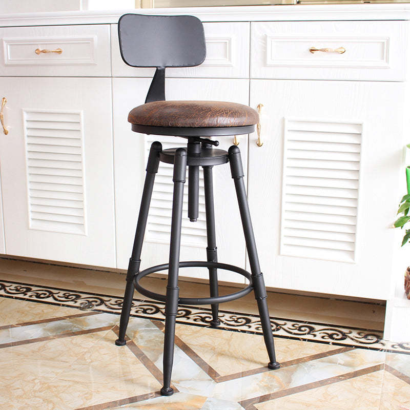 Vintage Round Wood Iron Bar Stool