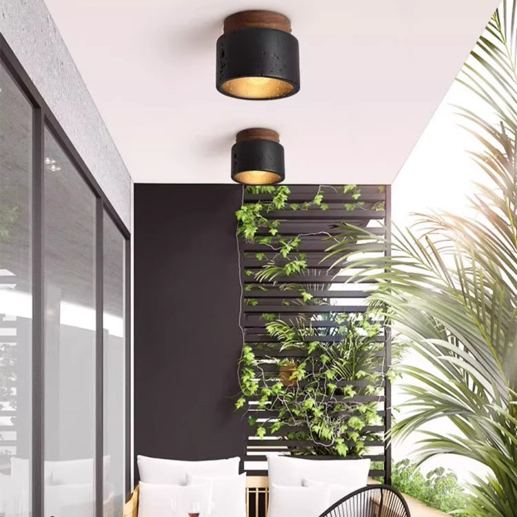 Minimalist Cylinder Stone Flush Mount Light