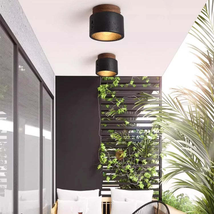 Minimalist Cylinder Stone Flush Mount Light
