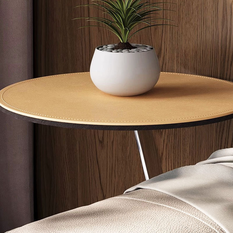 Minimalist Round Leather Steel End Table — Gray