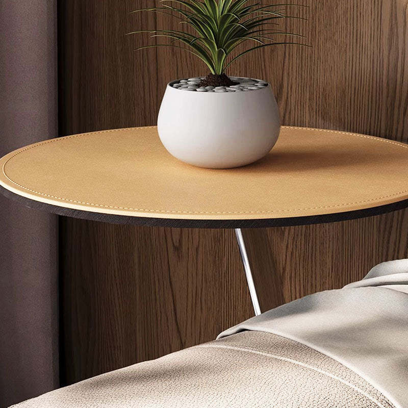 Minimalist Round Leather Steel End Table — Gray