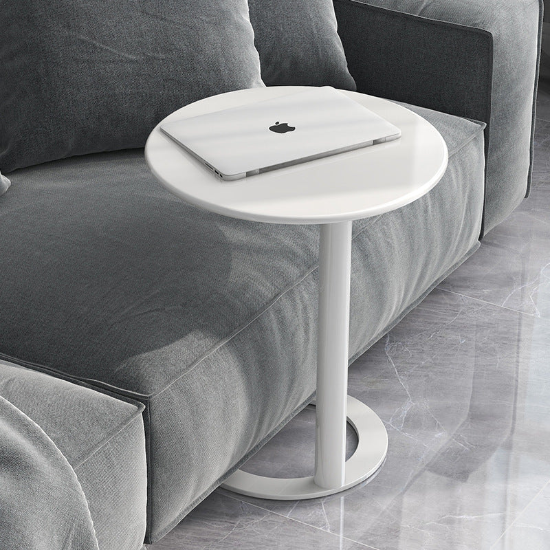 Minimalist Round Metal End Table — White