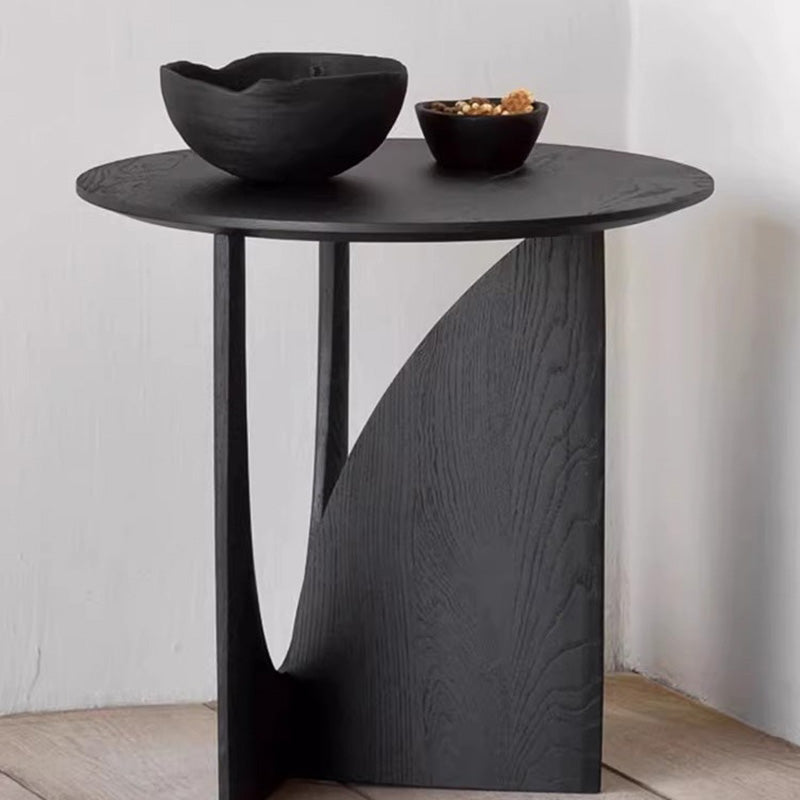 Japanese Round Wood Coffee Table — Black