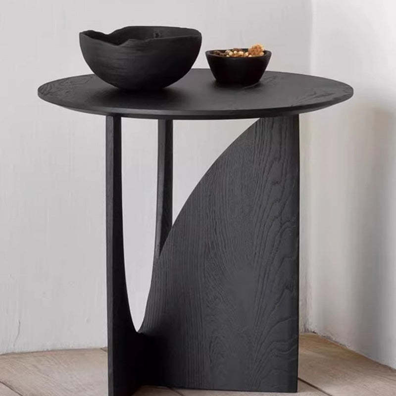 Japanese Round Wood Coffee Table — Black