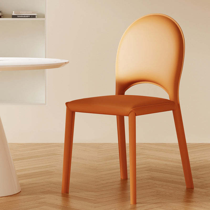 Minimalist Oval-Back Leather Steel Dining Chair